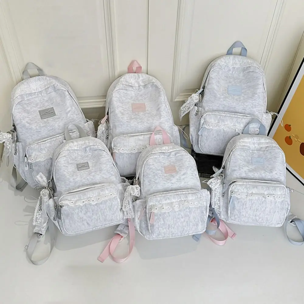 Lace Trim Lace Trim Backpack Adjustable Shoulder Straps Top Carry Handle Student Backpack Front Zipper Pocket Side Pockets