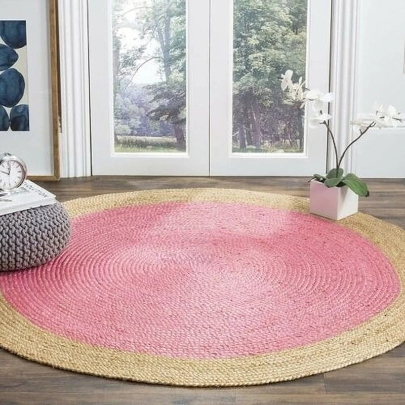 Rug Natural Jute Handmade Rug Round Reversible Braided Rug Modern Area Floor Mat Living Room Decoration