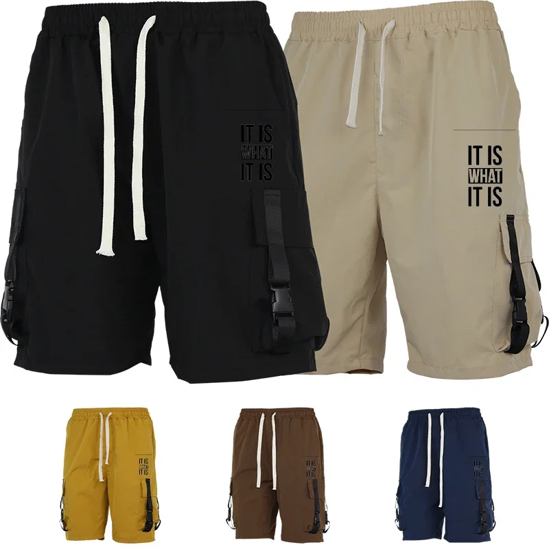 

Мужские шорты-карго для бега на шнурке с несколькими карманами, однотонные повседневные летние уличные уличные стильные свободные короткие брюки