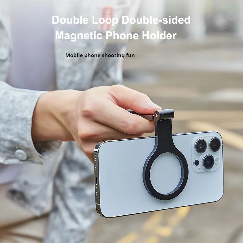

Double Loop Double-sided Magnetic Phone Holder Lug Shoot Stand for iphone15 14 13 12series Up and Down Photo Bracket Desk Holder
