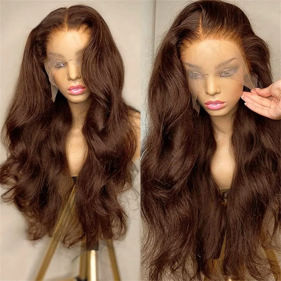 Body Wave Chocolate Brown Lace Front Wig Colored Human Hair Wigs On Sale Pre Plucked Transparent HD 13x4 Brown Lace Frontal Wig