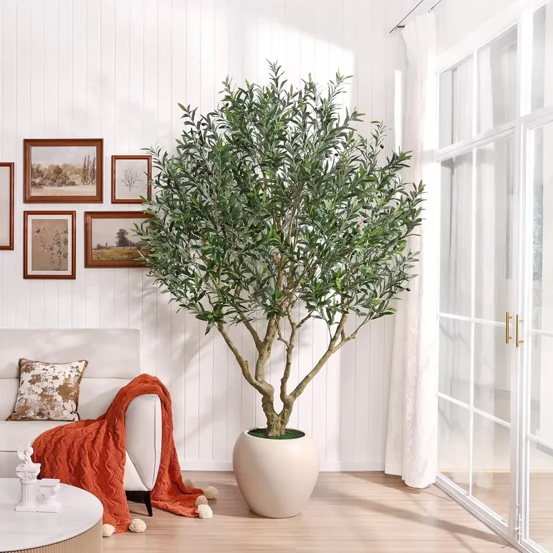 Artificial Olive Tree, Faux Olive Plant with Natural Trunk and Realistic Leaves for Home Living Room Indoor Decor