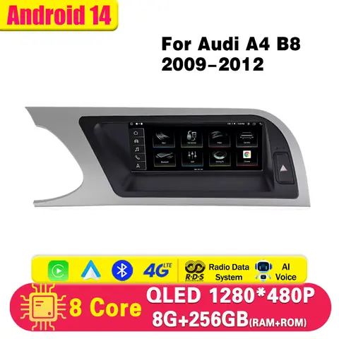 Audi A4 B8 2009 - 2012 멀티미디어 안드로이드 자동 WIFI 안드로이드 13 차량용 플레이어 Carplay 8 코어 CPU BT 4G GPS Navi 수신기 태블릿