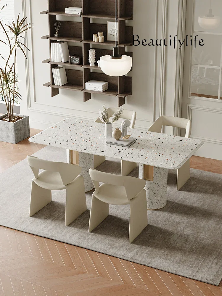 BJ French Cream Style Dining Table Household Small Apartment Marble Dining Table Rectangular Terrazzo Combination