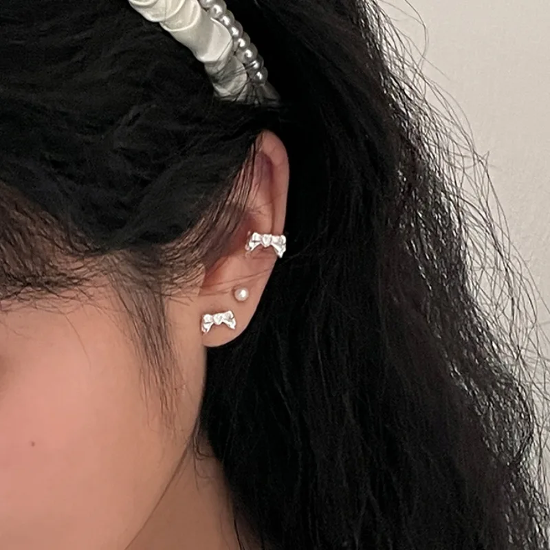 Vent fille 925 Sterling Silber Bogen Knoten Ohrclip für Frauen Mädchen Liebe Herz unregelmäßige Textur süßen Schmuck Geschenk Drops hipping