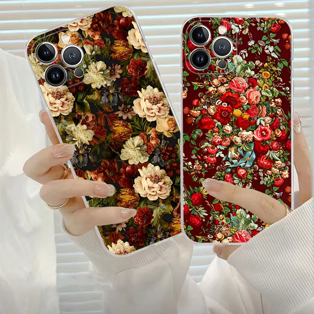 

Flower Pattern Phone Case Silicone Soft for iphone 15 14 13 12 11 Pro Mini XS MAX 8 7 6 Plus X XS XR Cover