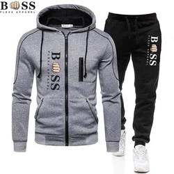 Brand Spring and AutumnBSS FLEXX APPAREL Fashion Zip Hooded Sweater Sweater Casual Sportswear Men's Suit Clothes Pants Men's Se