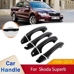 for Skoda Superb 2 MK2 B6 2008 2009 2010 2011 2012 2013 2014 Gloss Black Door Handle Cover Protective Stickers Car Accessories