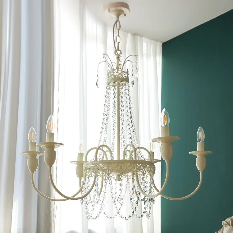 フランス風クリーム色の風のクリスタルキャンドルシャンデリア、アメリカンライトラグジュアリー、レトロでロマンチックなリビングルーム、寝室、ダイニングルーム、階段
