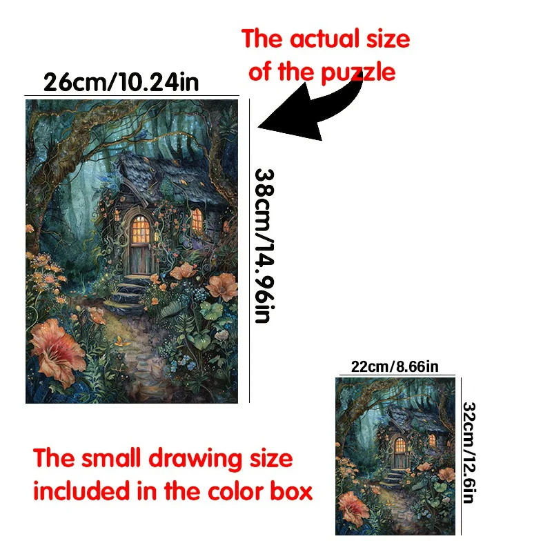 A Box of 500pcs Adult Mini Puzzle with Fantasy Forest Cabin Design - Scratch-Resistant, High Difficulty Level for Grown Ups, F