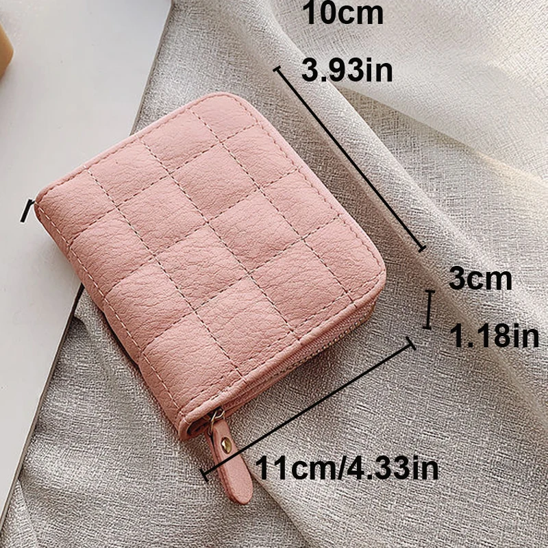 Portafoglio piccolo da donna Portamonete compatto con cerniera Portamonete in tinta unita alla moda Pochette con scomparti multipli per carte
