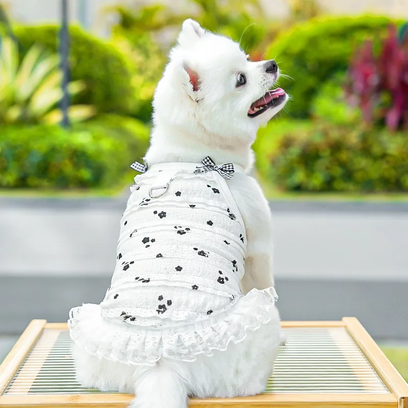 

Summer Teddy Lace Skirt Pet Lace Vest Teddy Breathable Halter with Leash Buckle Dog Clothes Female Dog Dresses