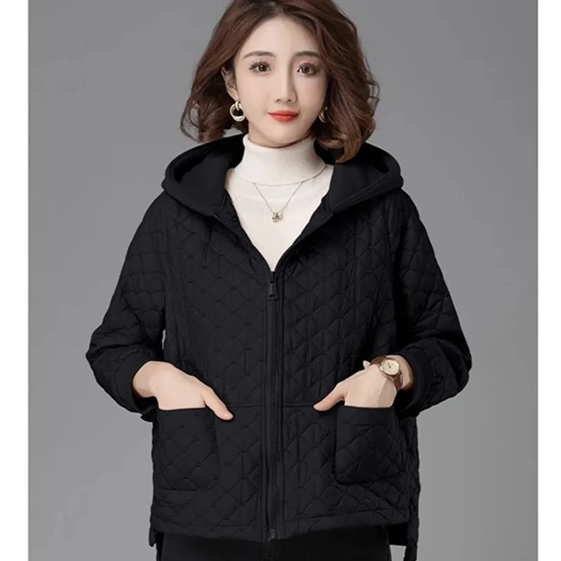 

Korean Thin Cotton-padded Jacket Women's Autumn Winter New Short Outerwear Female Casual Hooded Long-sleeved Coat