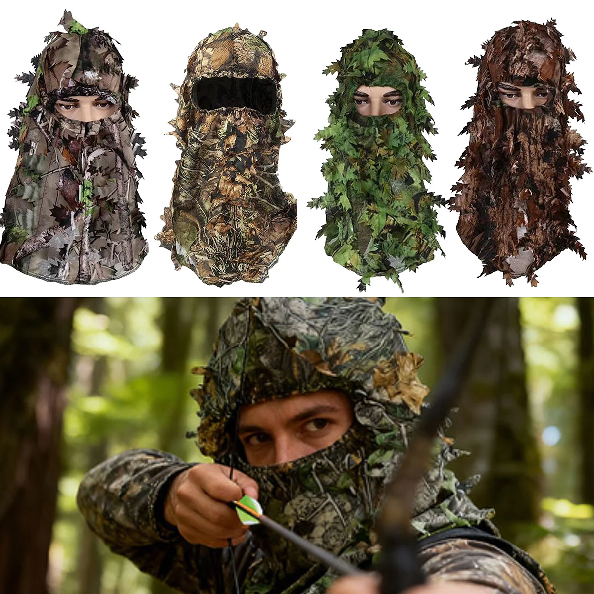 

Камуфляжная 3D маска на все лицо «Кленовые листья» для охоты, бионическая маска для джунглей, тактическая кепка, камуфляж «Турция», для охотника