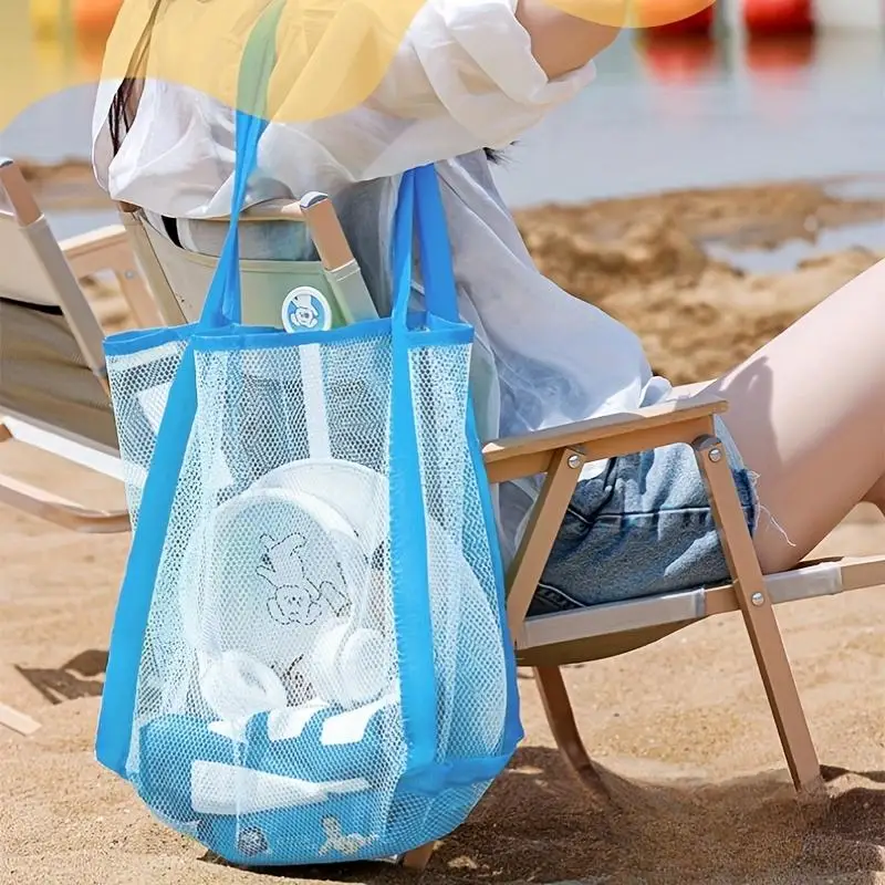 Multicolor Swimming Large Mesh Beach Bag, Sand-Away Portable Tote, Breathable Foldable Storage For Toys Outdoor Mesh Handbag