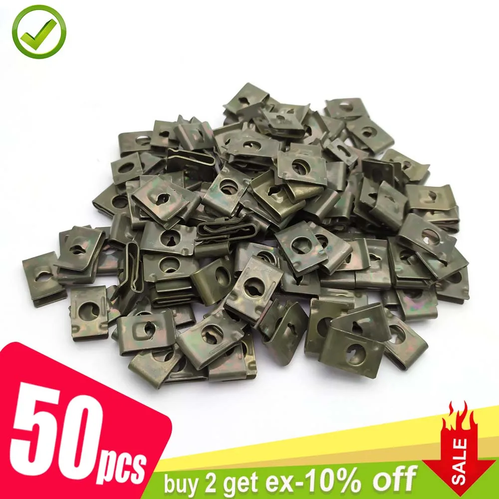 50/30/20/10pcs Car Motorcycle Scooter Moped Cover Metal Retainer U-Type Clips ArmyGreen Self-tapping Bumper Fastener Clip