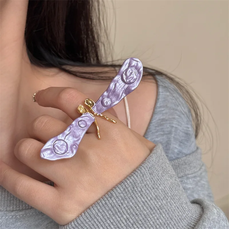 

Trendy Dragonfly Wings Adjustable Ring INS Style Personality Statement Insect Finger Ring
