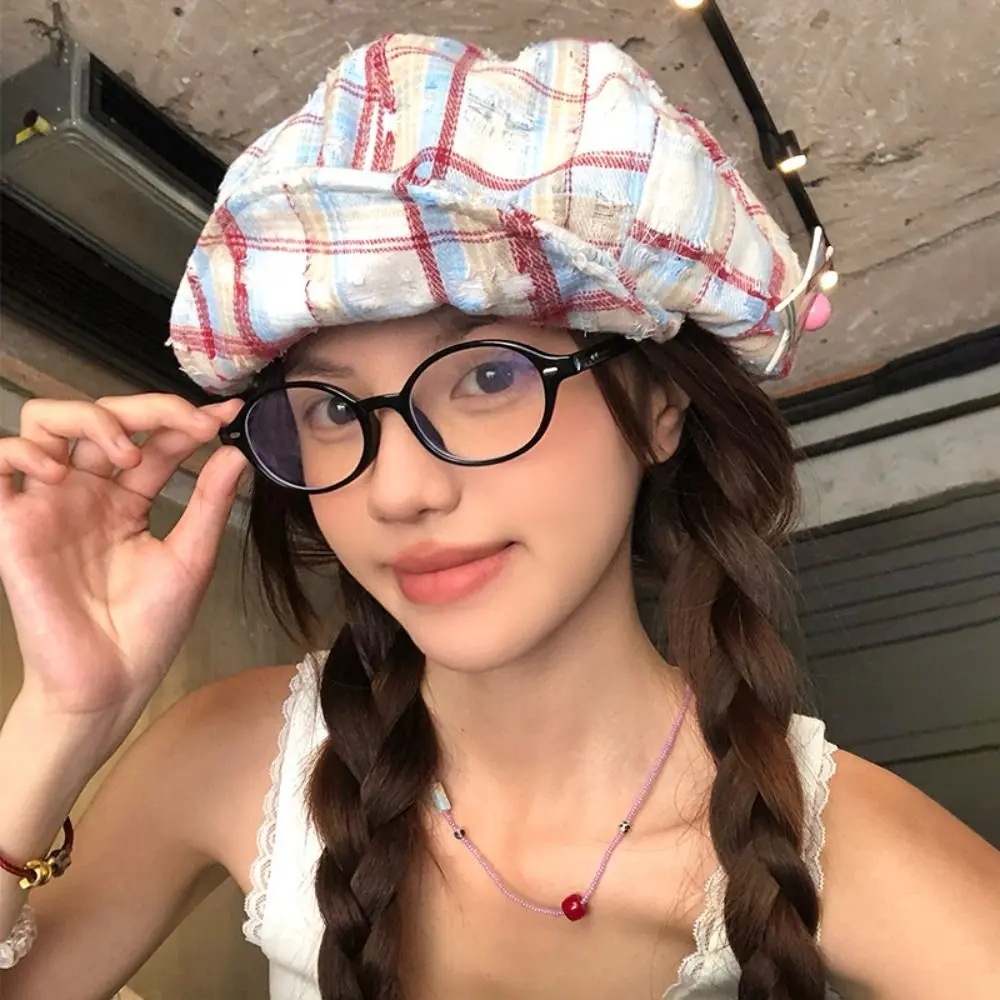 

Ins Korean Plaid Cloud Berets Y2k Versatile Octagonal Caps Star Sweet Painter Hat Women