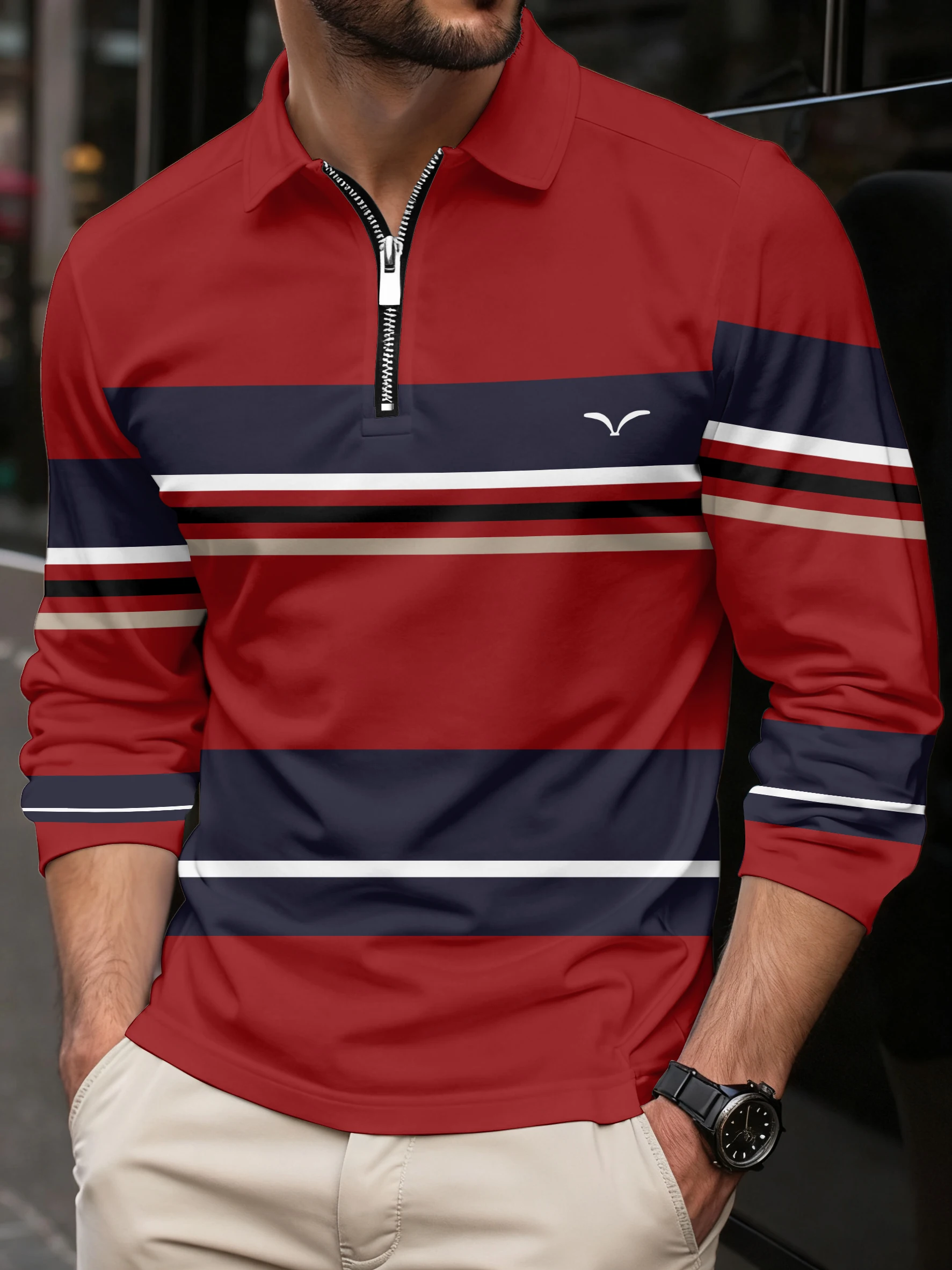 

Classic minimalist striped long sleeved men's polo fashion autumn and winter casual golf oversized sport pullover men's Clothing