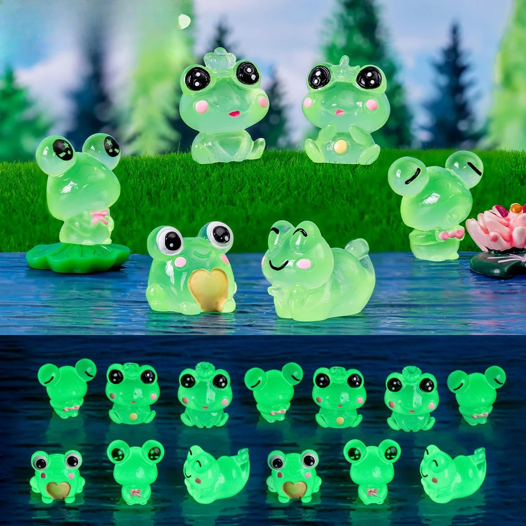 6/12/18/24 Pcs Luminous Mini Frog Figurines Glow In Dark Resin Frogs Moss Terrarium Dollhouse DIY Craft Decor Accessories