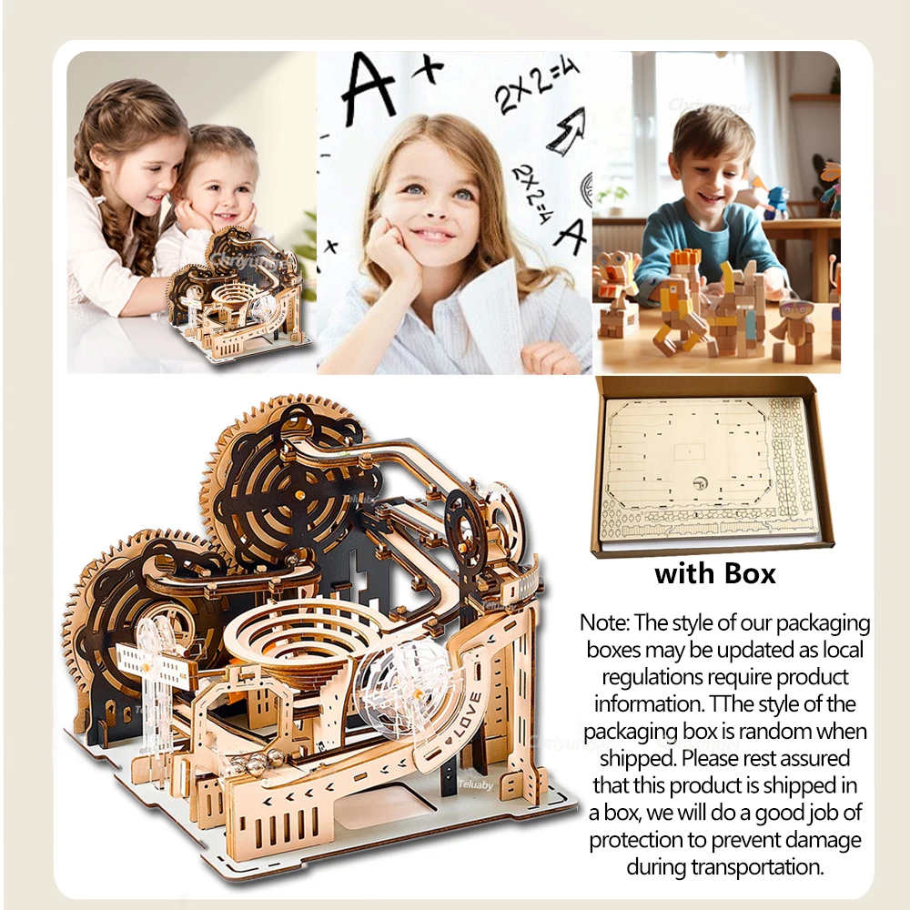 3D Wooden Puzzle Marble Run Set DIY Assemble Mechanical Model Building Kits STEAM Educational Toys for Adult Kids Birthday Gifts