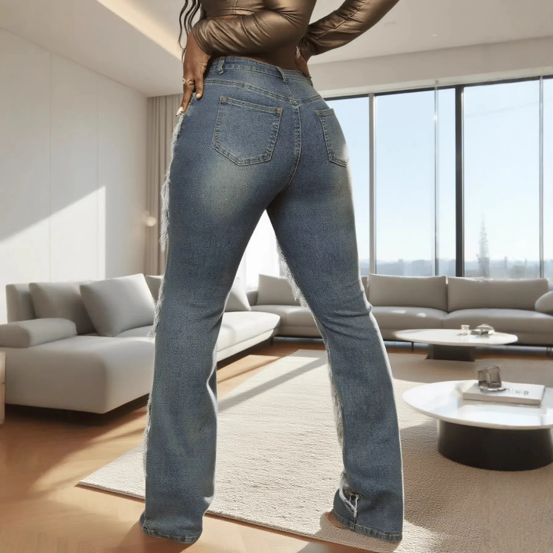 Women's Clothing Jeans2026 Popular Craftsmanship European And American Personalized Splicing Rough Edge JEANS Elastic Slim, Retr