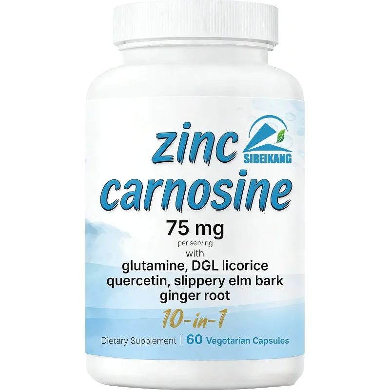 Men's and women's 10 in 1 zinc supplement capsules contain glutamine, DGL licorice, quercetin, smooth elm bark, and ginger root