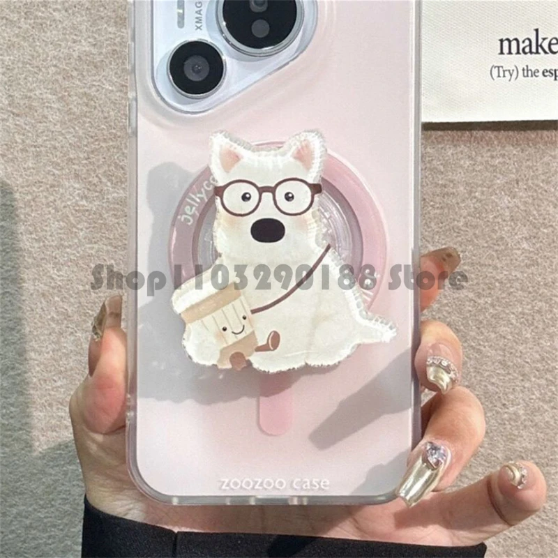 Korean Cute Cartoon Puppy Magnetic Holder Grip Tok Griptok Phone Stand Holder Support For iPhone 16 15 For Pad Magsafe Smart Tok