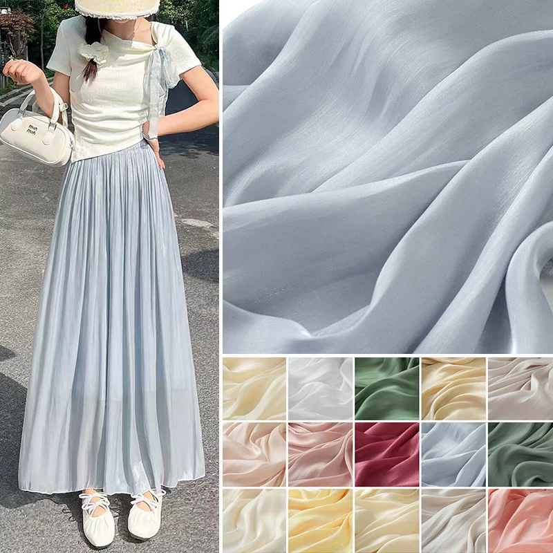 Summer Thin Light Shiny Crinkle Chiffon Soft Skin-Friendly Pleated Fabric for Hanfu Tops Dresses Wide-Leg Pants Organza Material