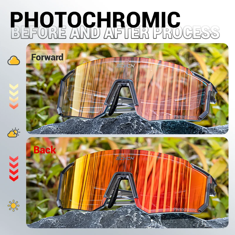SCVCN Color Photochromic Cycling Glasses Outdoo Fashion Sports Sunglasses Men MTB Cycling Sunglasses Women Road Bike Glasses