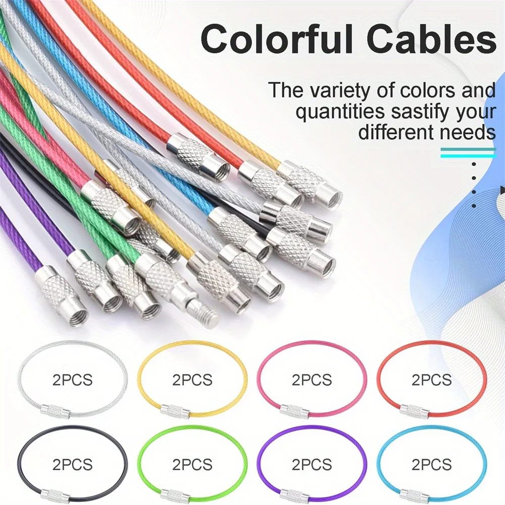 16pcs Stainless Steel Keychain Loops Coated Wire 6 Inch Large Key Rings for Luggage Tags Keyring Cable Key Chain