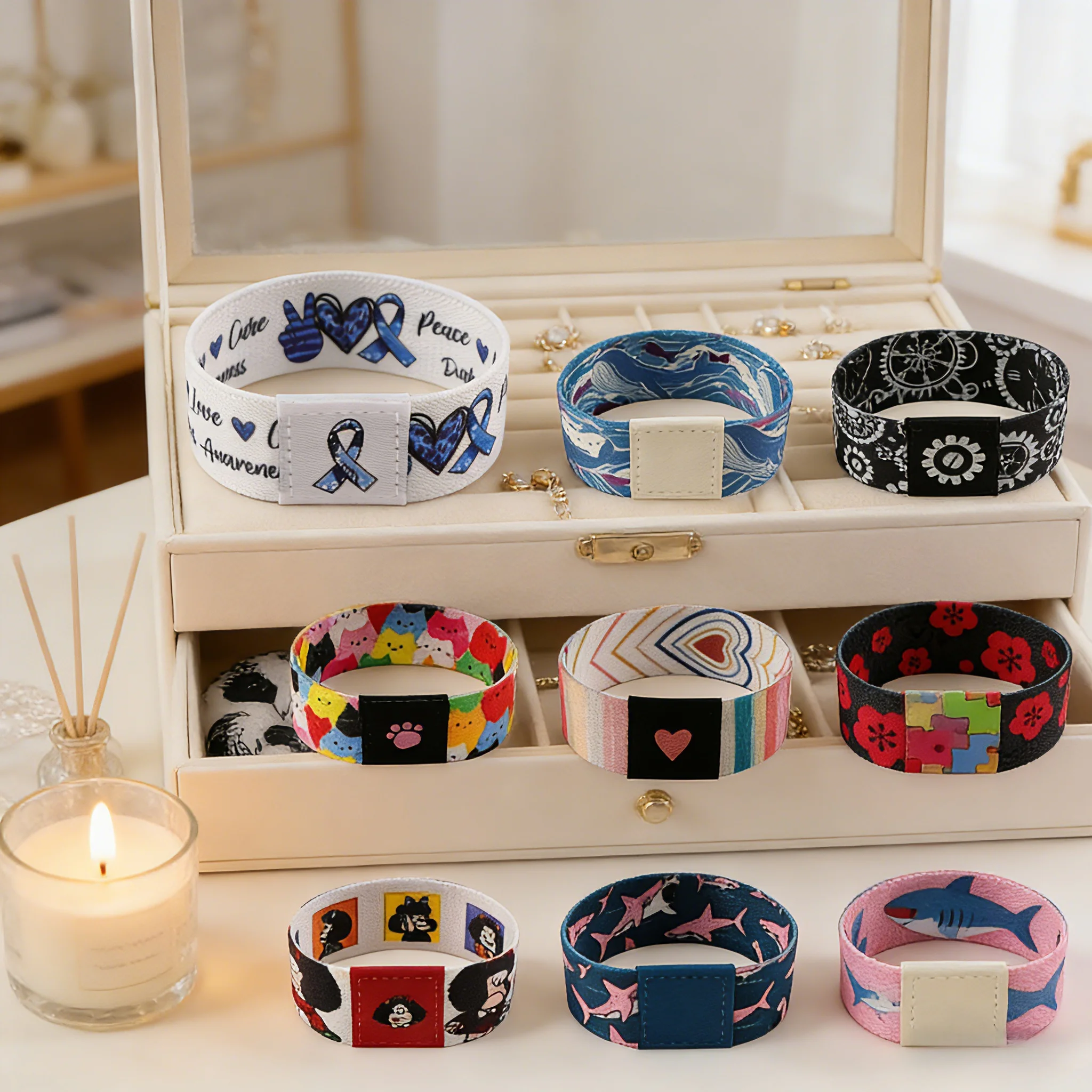Autism Awareness Puzzle Bracelet for Women Armband Wristband Bracelets Bangle Cartoon Animals Accessories Fashion Bracelet Gifts