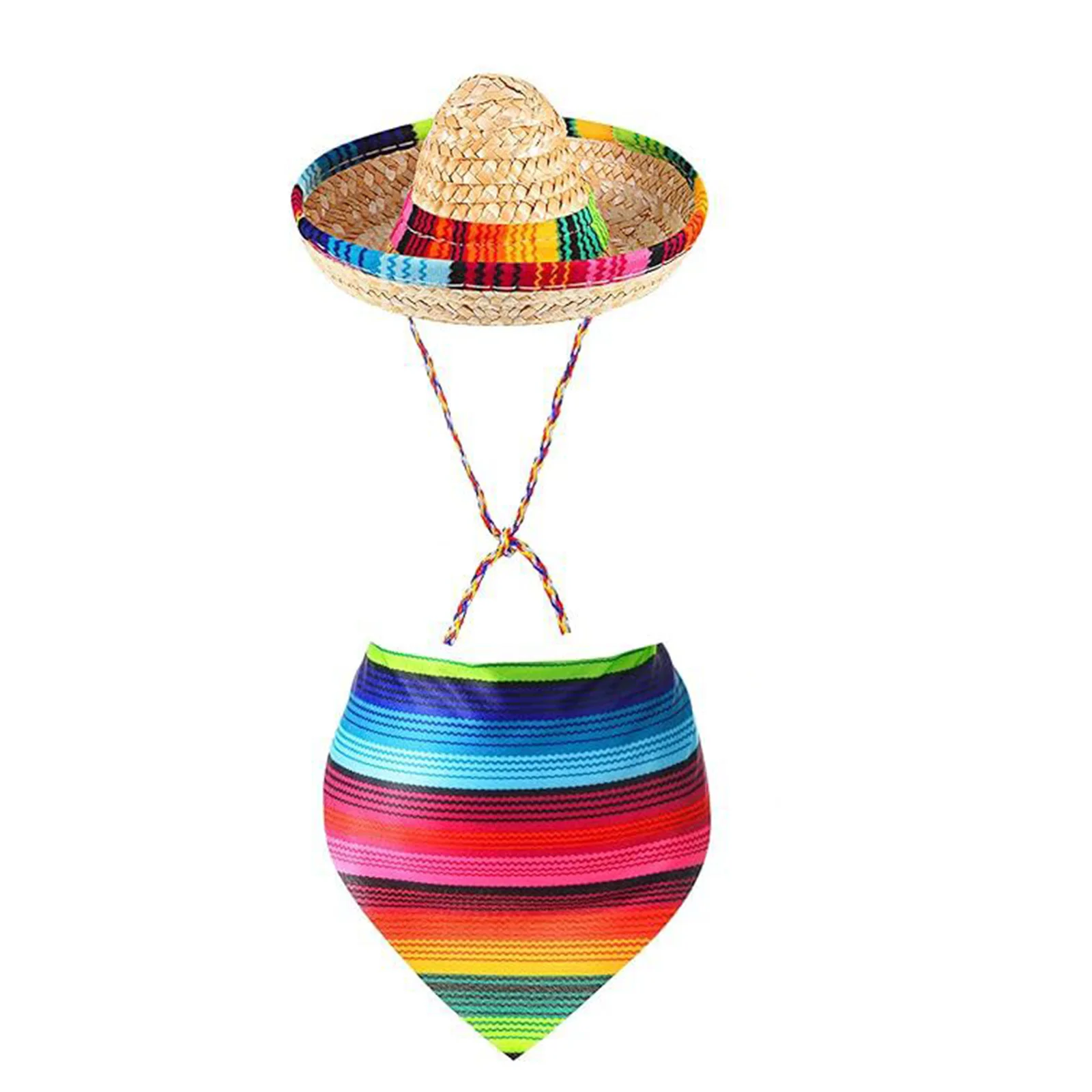 

Mexican Dog Bandana Set Straw Sombrero Hat Puppy Pet Costume Dog Fiesta Party Supplies Cosplay Straw Hat for Dogs