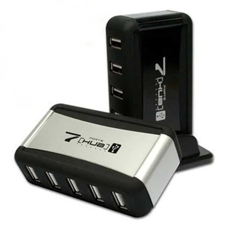 EU/US Plug Vertical USB Hub Multi 7 Ports USB 2.0 Splitter with Power Adapter 480 Mbps USB 2.0 hub for PC Computer Accessories