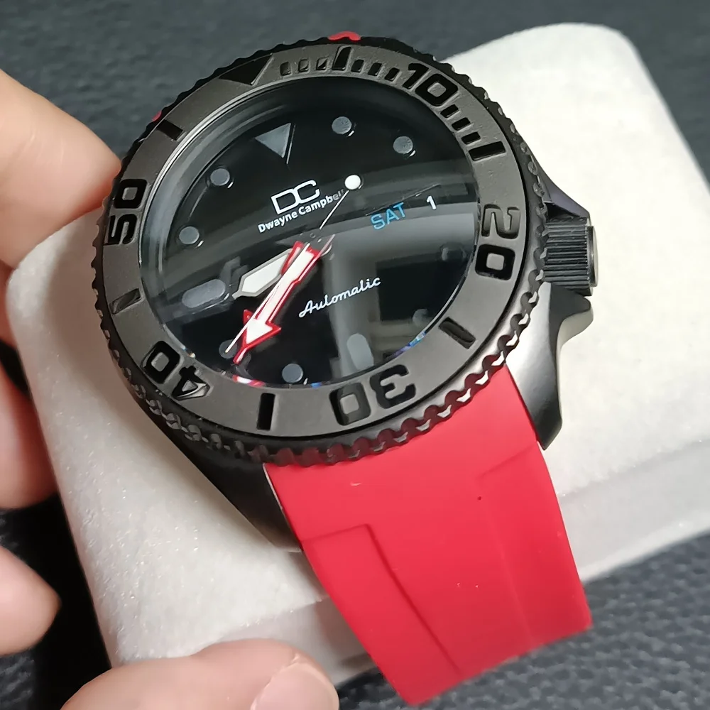 Custom Nh36 42Mm Heren Polshorloge Saffier Hoesje Rood Automatisch Herenhorloge 22Mm Bandje Gratis Verzending