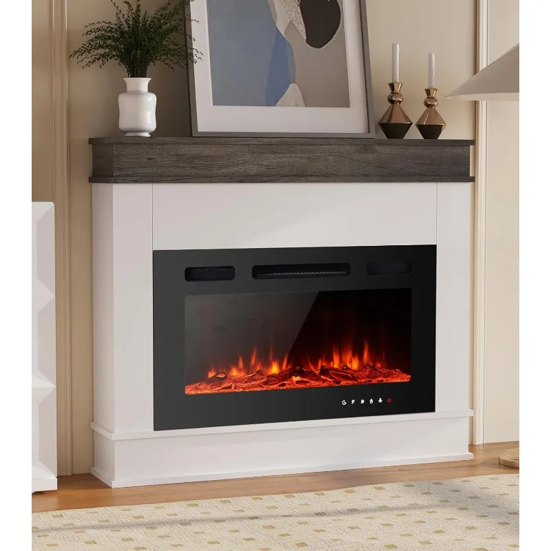 Electric Fireplace Inserts Freestanding Heater for The Living Room Floating Fireplace with 12 LED Colors with Logset and Stones