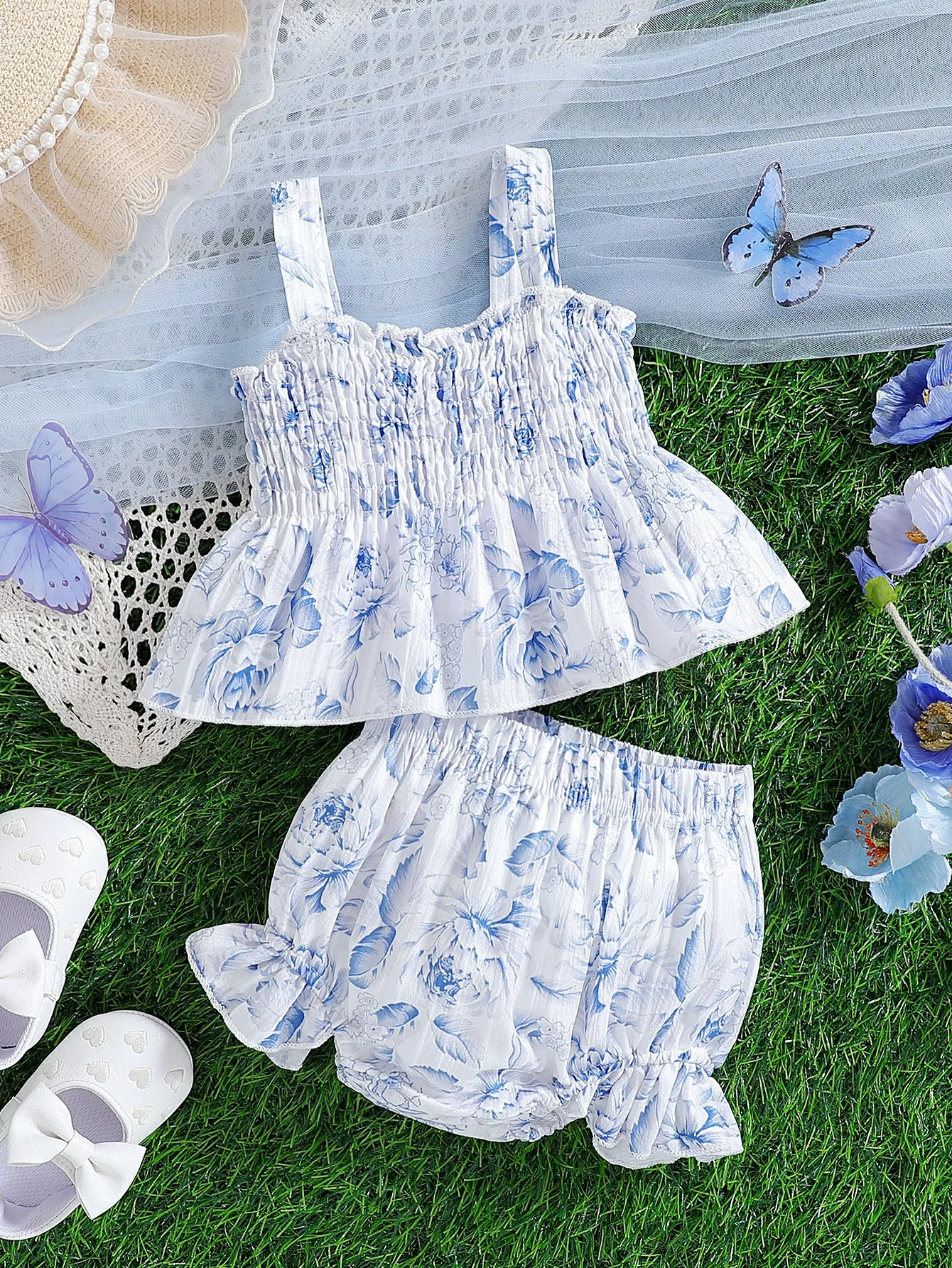 2025 New Arrival Korean Style Strapless Top with Bouquet Shorts Fashionable Casual Two-Piece Set