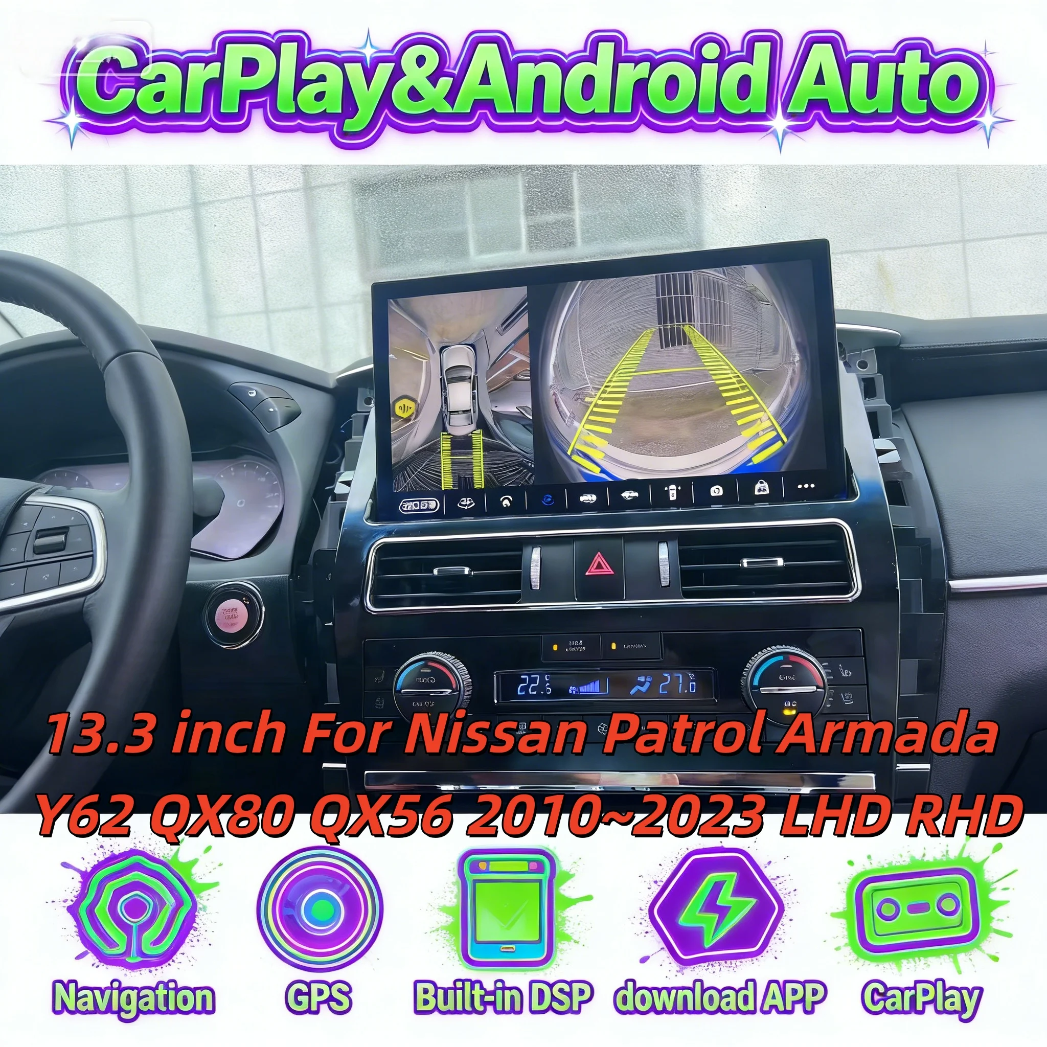 13.3 inch Android Multimedia Automotive Stereo For Nissan Patrol Armada  Y62 QX80 QX56 2010~2023 Radio CarPlay GPS Navi Head