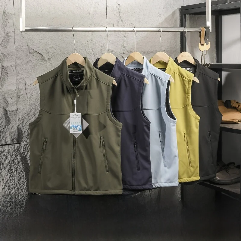 

Мужской жилет из мягкой ткани с начесом, ветрозащитный, водонепроницаемый, для активного отдыха, с воротником-стойкой