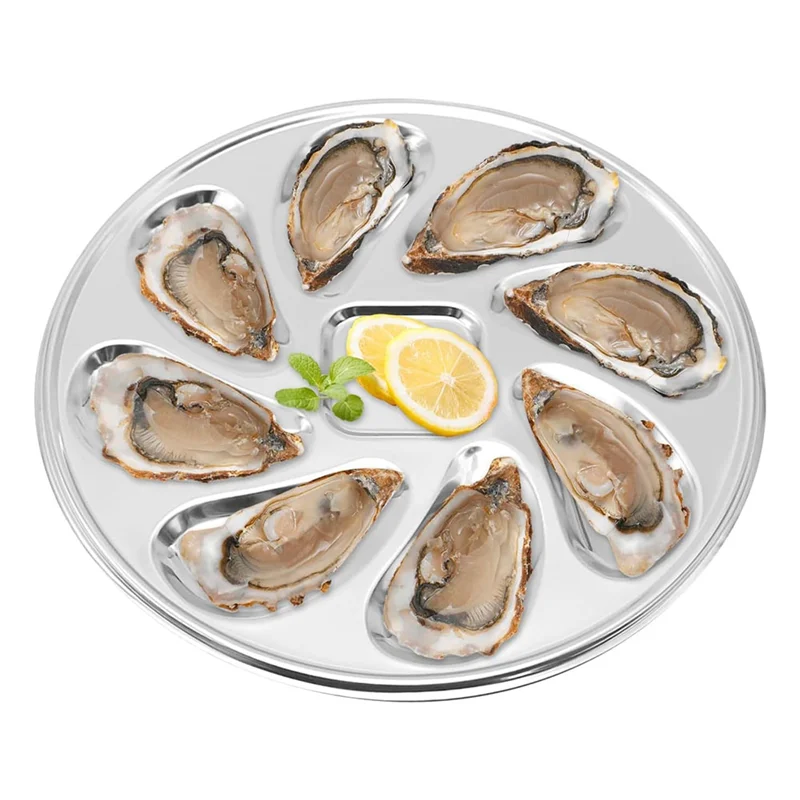 

【Price-Drop!】3PCS Stainless Steel Oyster Plate Oyster Grill Pan Serving Trays For Scallop,Sauce And Lemons, Oyster Shell Shaped