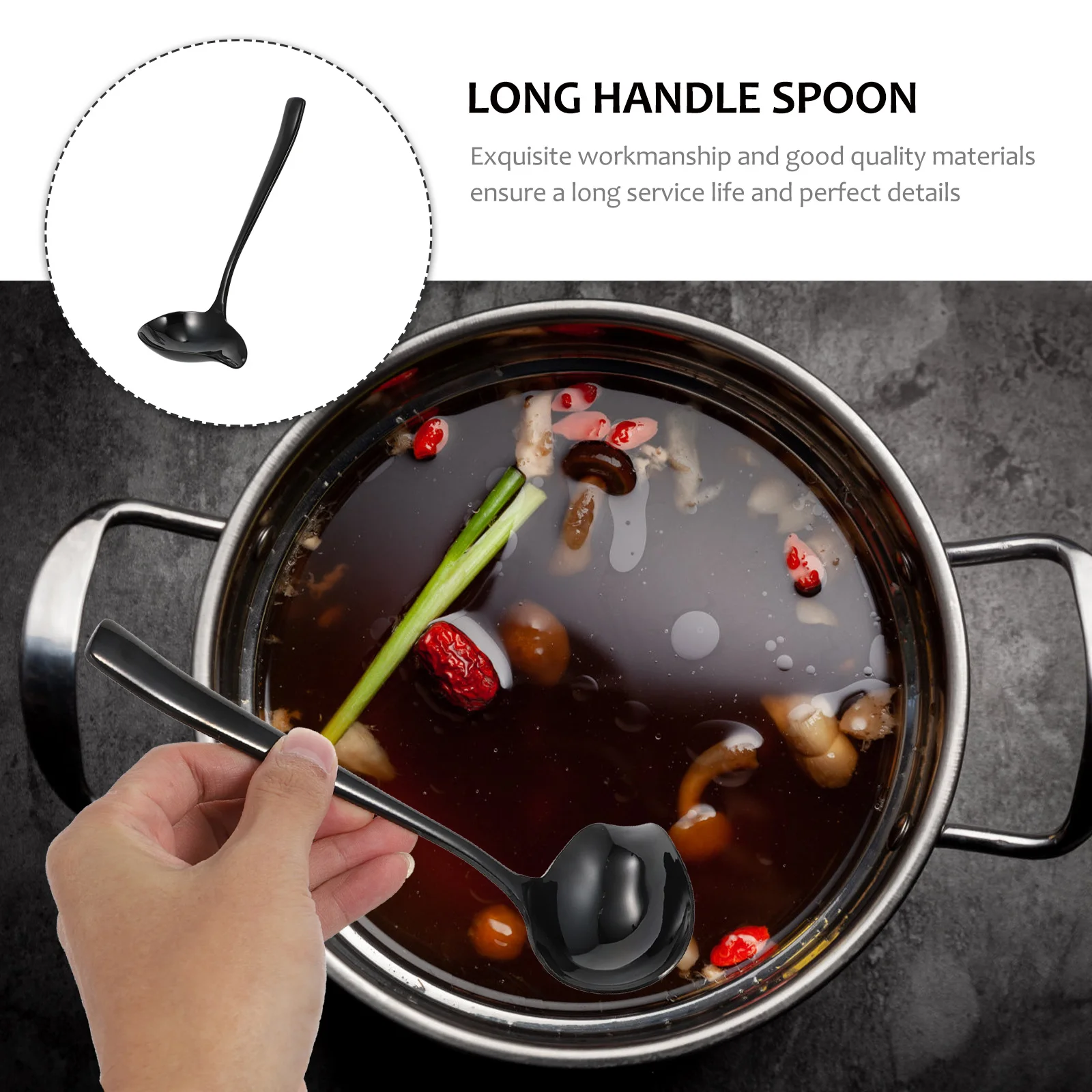 

1Pcs Stainless Steel Duckbill Soup Spoon Thick Deepen Design Hot Pot Kitchen Cutlery Black Duckbill Soup Spoon