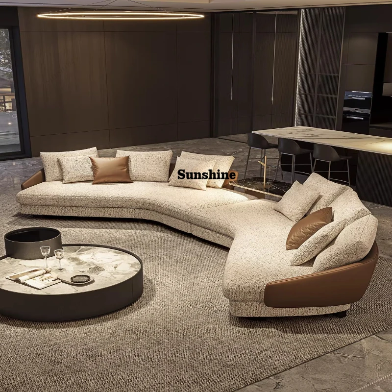 Curved leather cloth Italian light luxury horizontal hall high-end villa living room special-shaped corner large flat floor