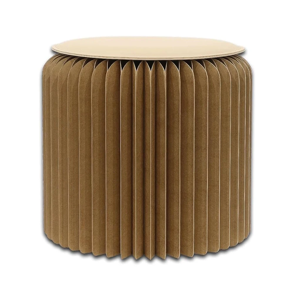 Modern Design Accordion Portable Folding Paper Stool Kraft Paper Relaxing Multifunction Round Foot Stool Side Table-Fashion