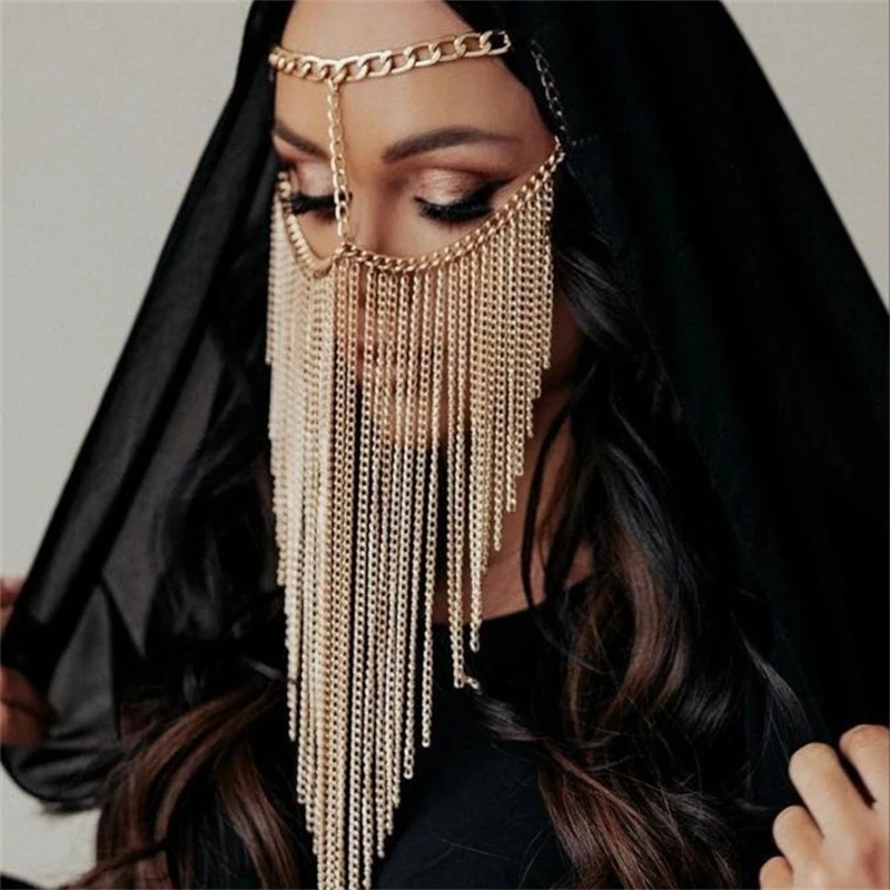 Frauen Bauchtanz 2025, neue Ankunft, Gesichtsmaske, Y2K-Zubehör, glänzende Metallquaste, elegante Party, Festival, Club, Halloween, Großhandel – Detail 2