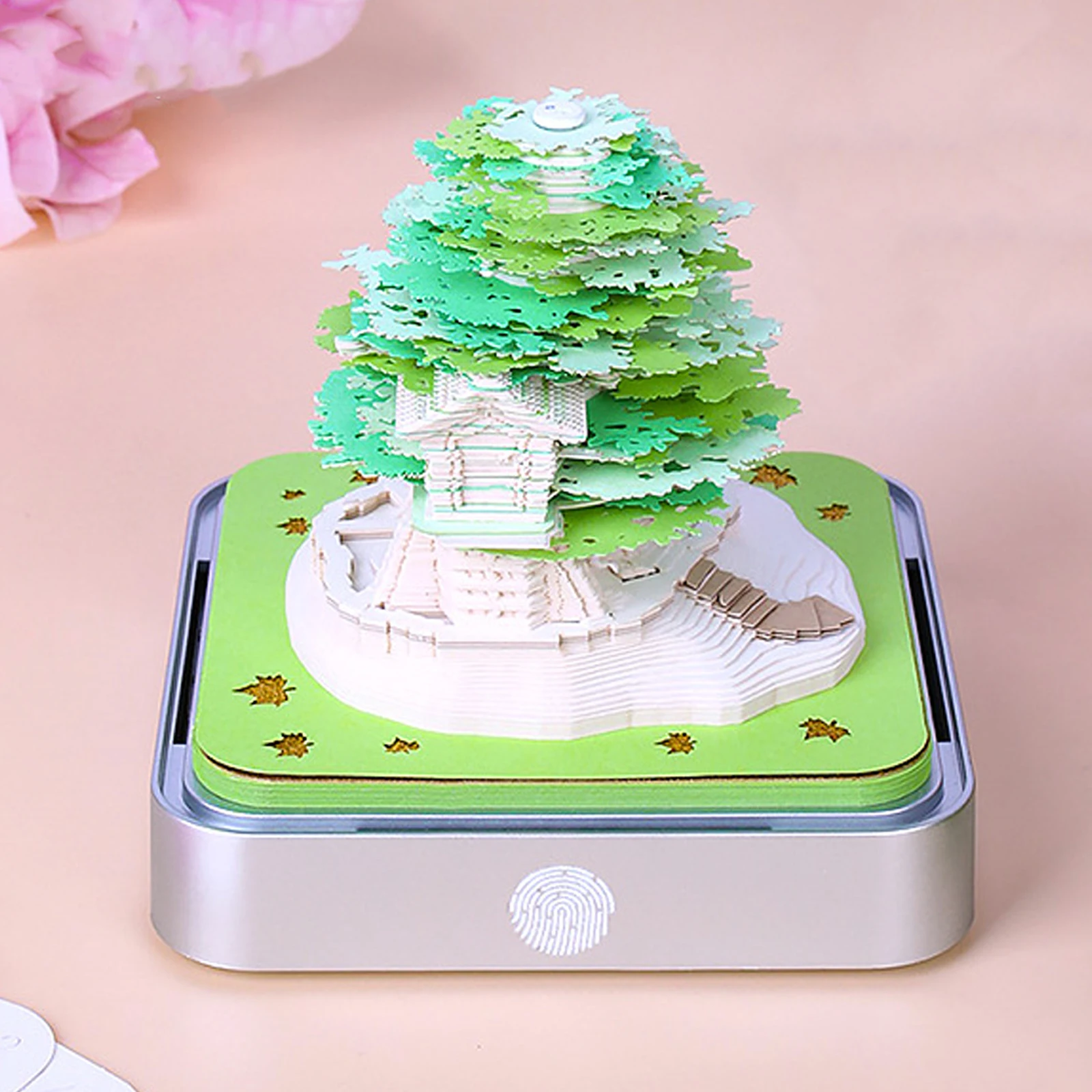 3D Desk Calendar Creative Calendar Memo Pad with LED Light Tear-Away 3D Calendar DIY Earth Tree House Memo Pad Paper Carving Art