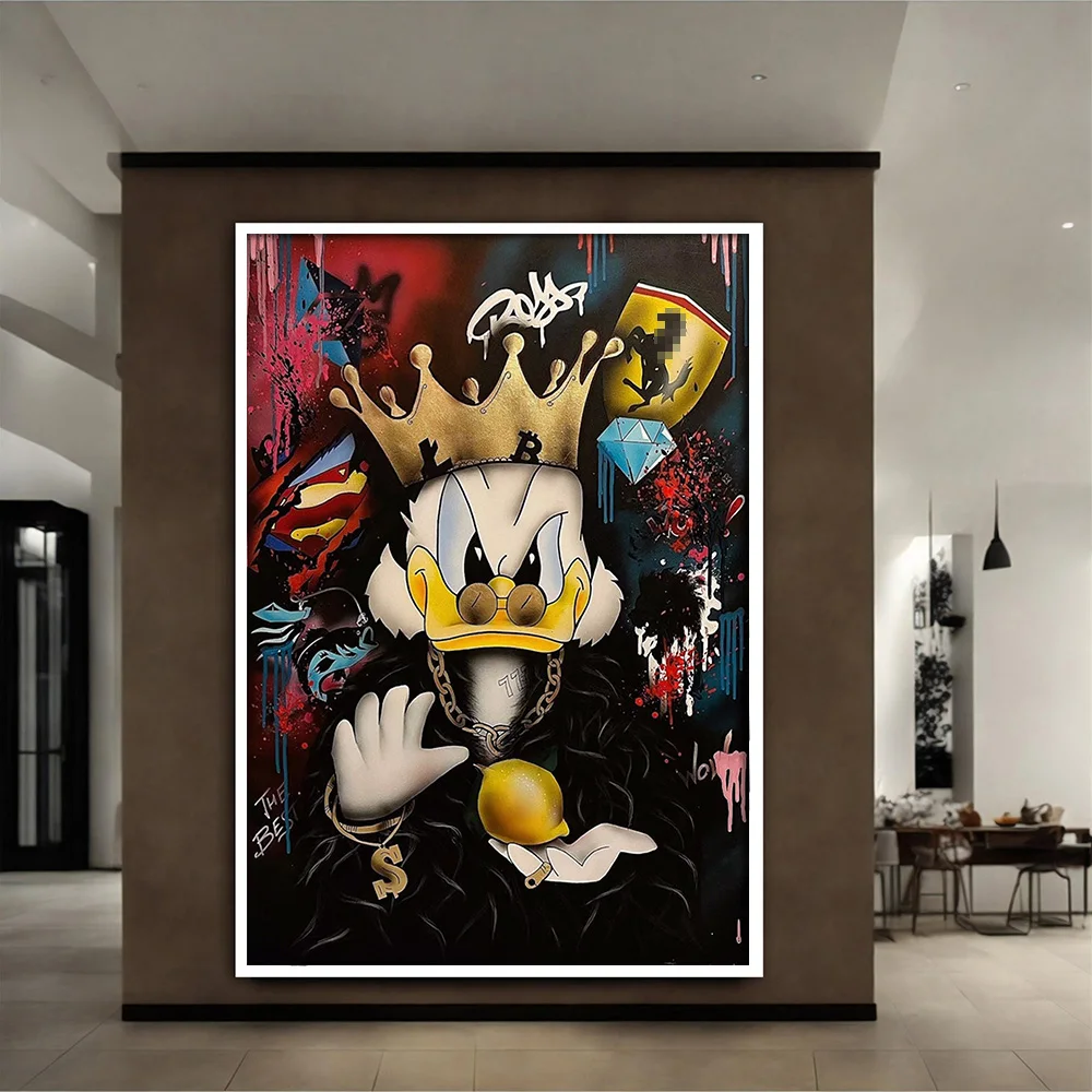 Rich Scrooge McDuck Graffiti Painting Disney Wall Art Canvas Poster Print Pop Picture for Gift Living Room Home Decor Cuadros