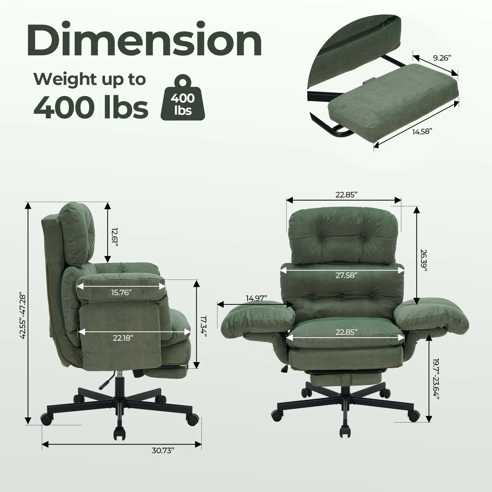 Criss Cross Office Chair with Foot Rest, Big and Tall Office Desk Chairs with Flip Armrests for Pets & Cross Legged