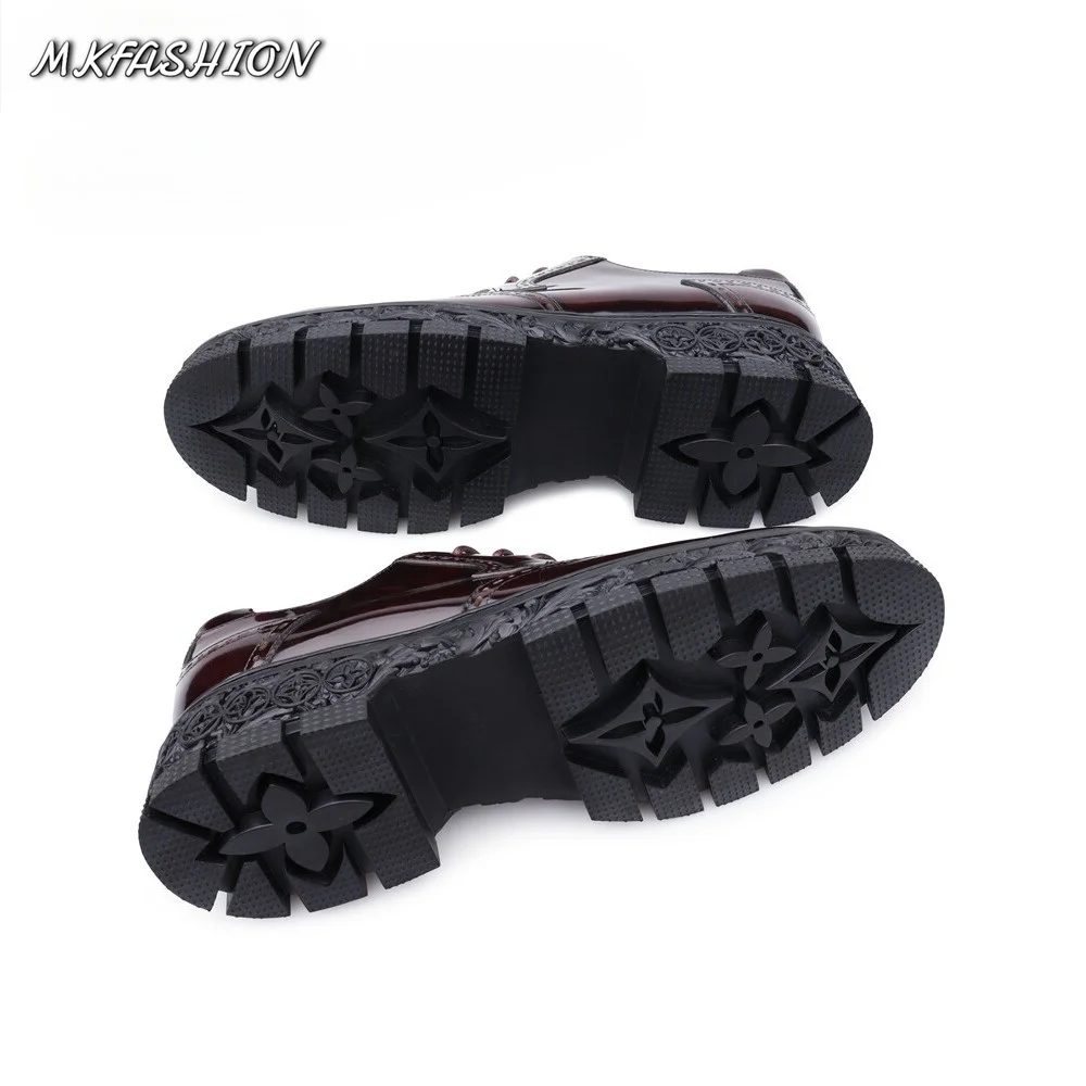 Brogue Oxfords Men Dress Shoes Thick Heel Height Increase 5CM Fashion Patent Leather