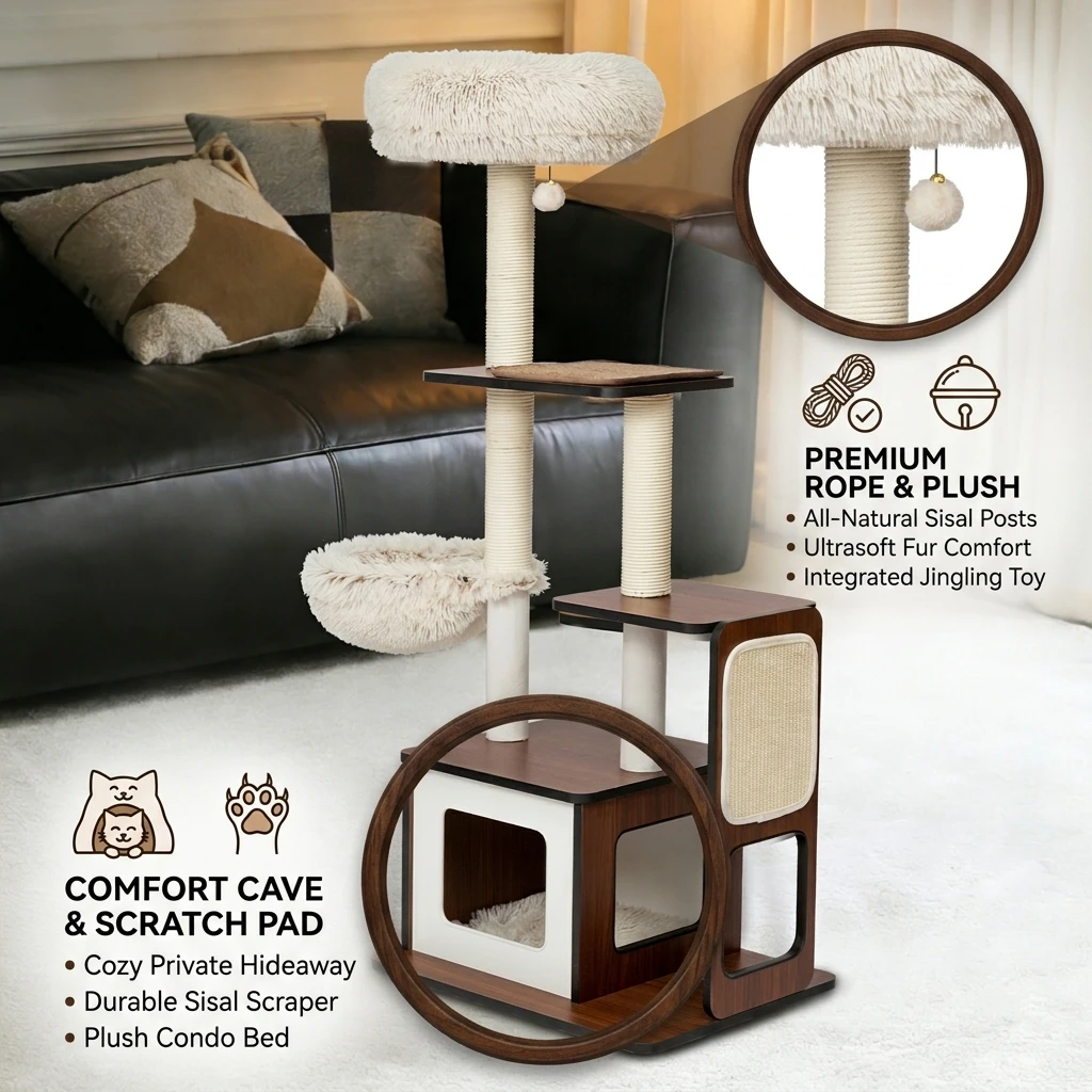 Cat Bed Climbing Frame136cm Multi-Level Compact Cat Tree Scratching Post