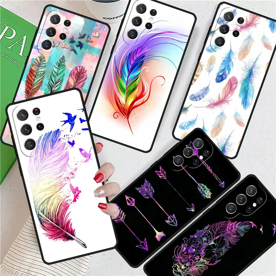 Feather For Samsung Galaxy S24 Ultra S21 S22 S8 S9 S10E Note 10 20 Plus FE S23 Phone case Cover Coque